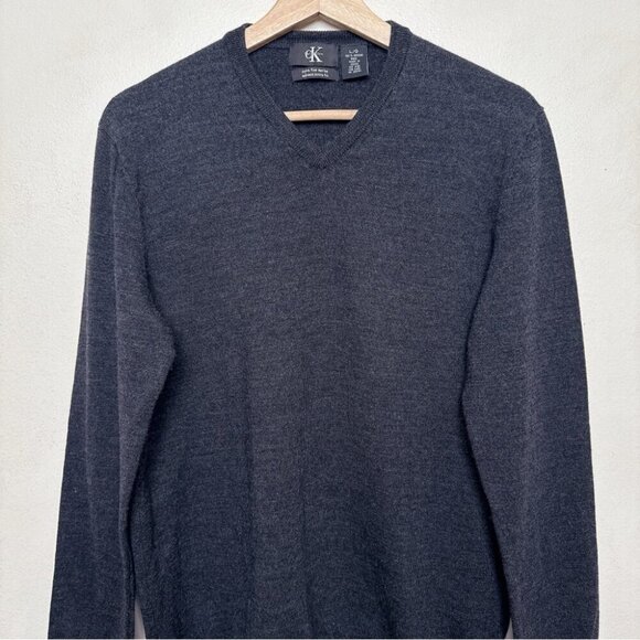 Calvin Klein Mens Large Extra Fine Merino Wool Vneck Sweater In Grey Color - Picture 5 of 16